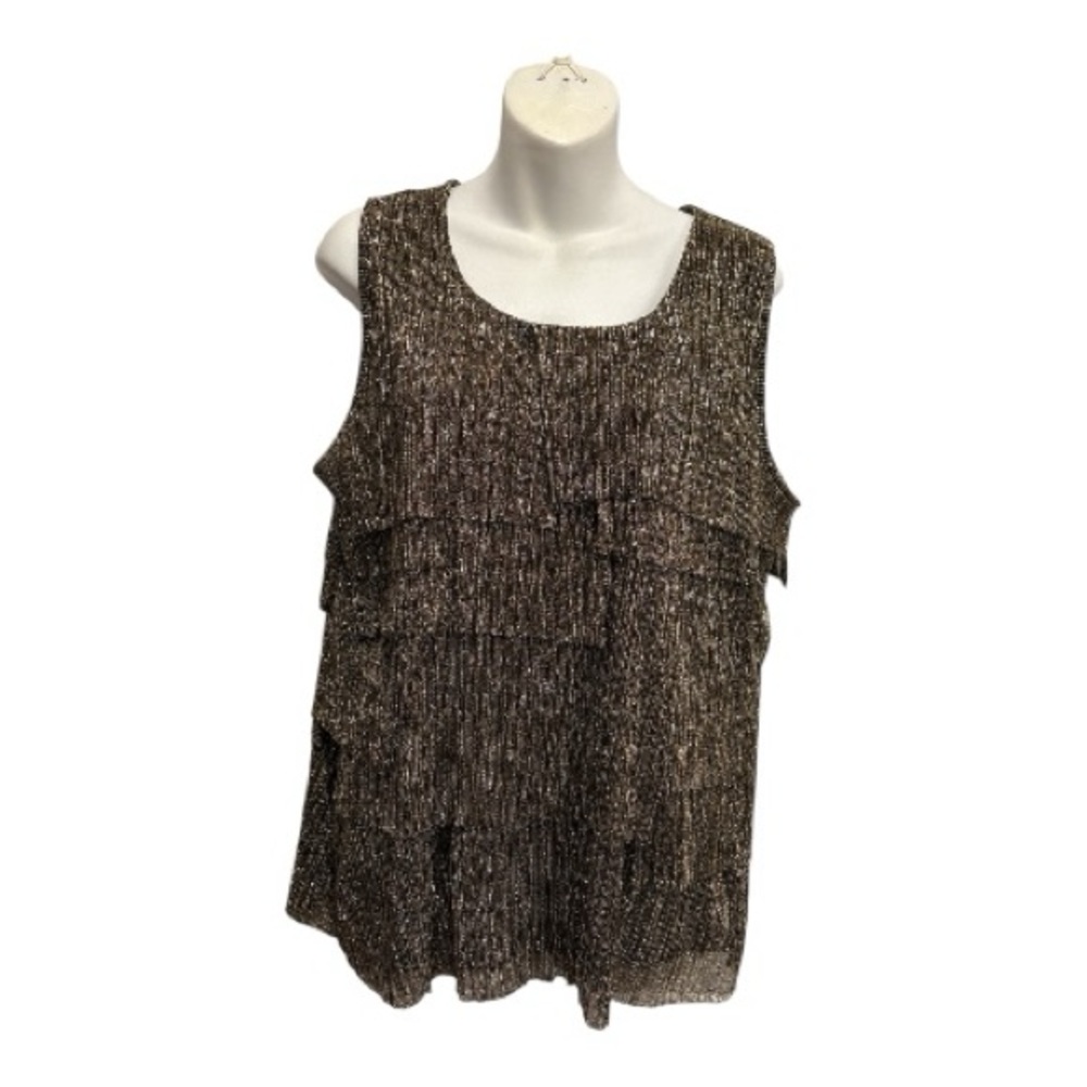 Christopher & Banks Gold Metallic Sleeveless Top size XL with flutter layers